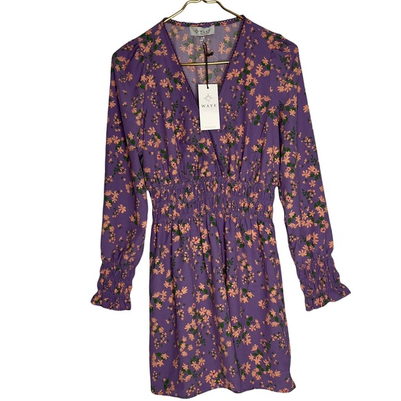 NWT WAYF Lavender Floral Boho Long Sleeve Mini Dress Size XS - Picture 2 of 12